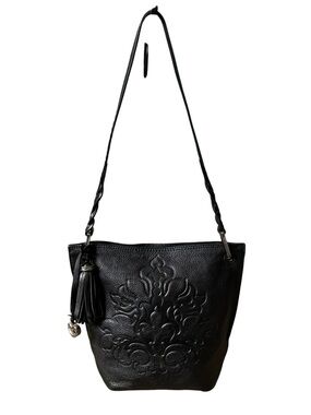 BRIGHTON PIPER Black Pebbled Soft Leather Slim Shoulder Bag Purse CLEAN